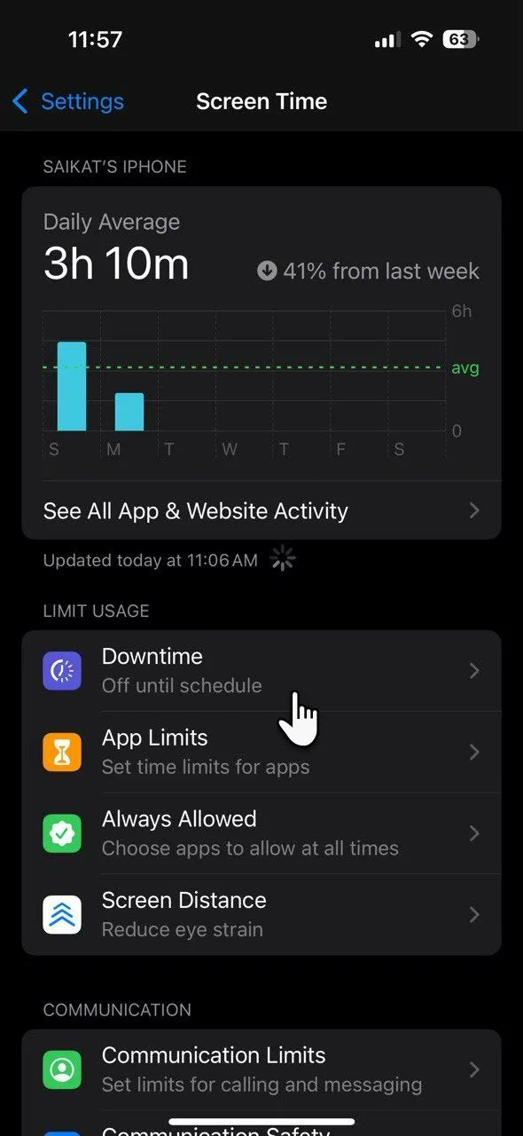 Cài đặt tính năng Thời Gian Nghỉ (Downtime) trong Thời Gian Sử Dụng Màn Hình iPhone