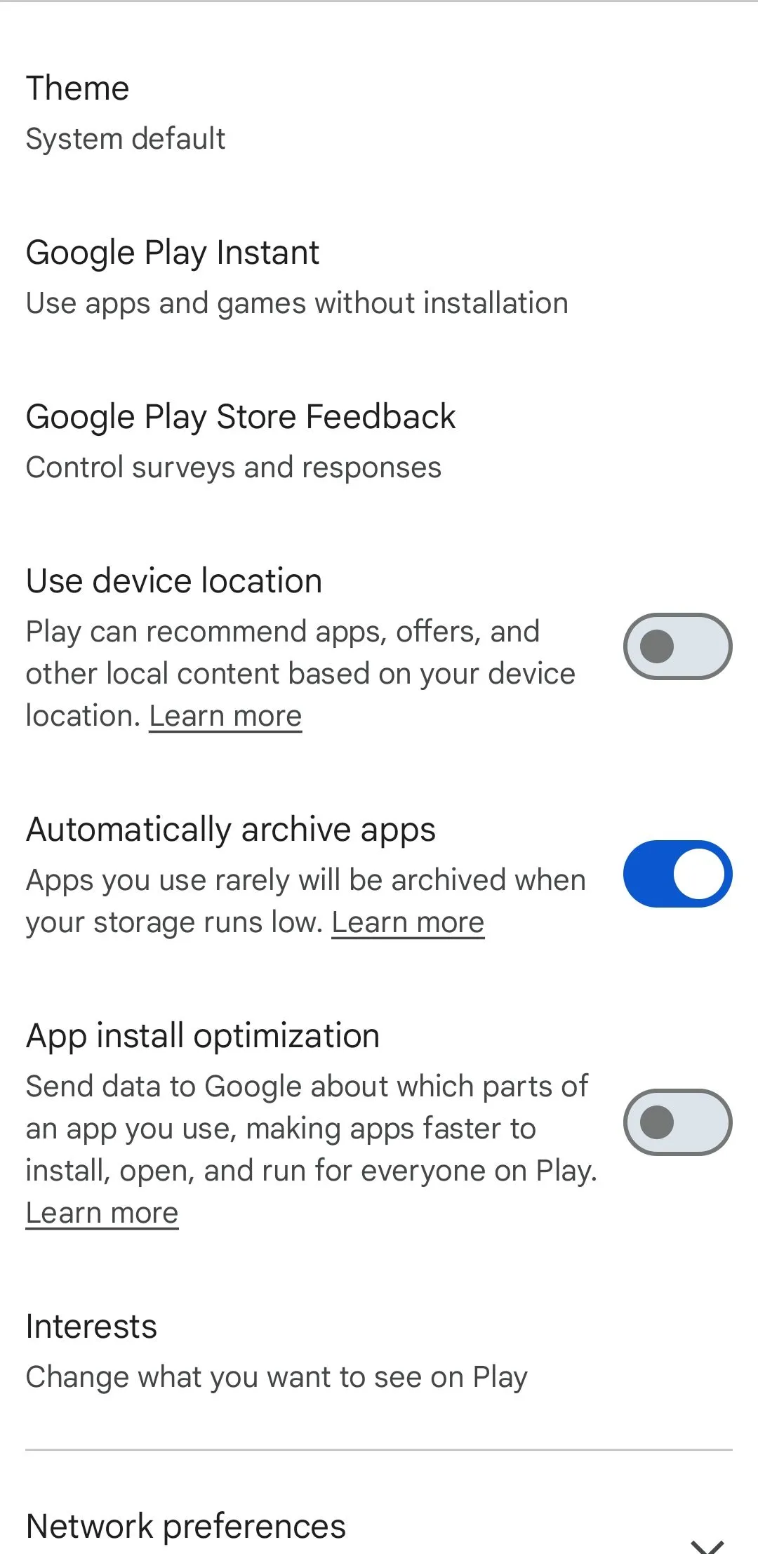 Cài đặt tự động lưu trữ ứng dụng trong Google Play Store cho Android