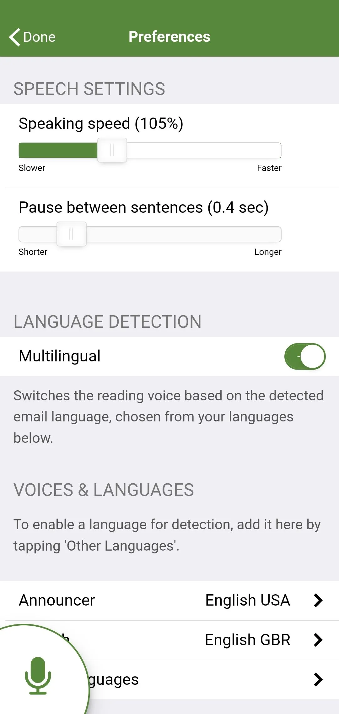 Cài đặt tùy chỉnh giọng đọc và tốc độ trong ứng dụng Speaking Email.