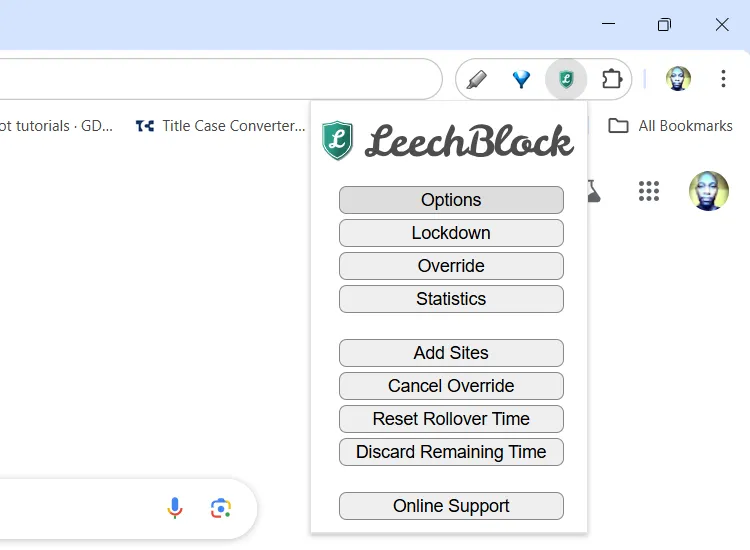 Cài đặt tùy chọn của tiện ích LeechBlock NG trên Google Chrome để chặn website gây xao nhãng.