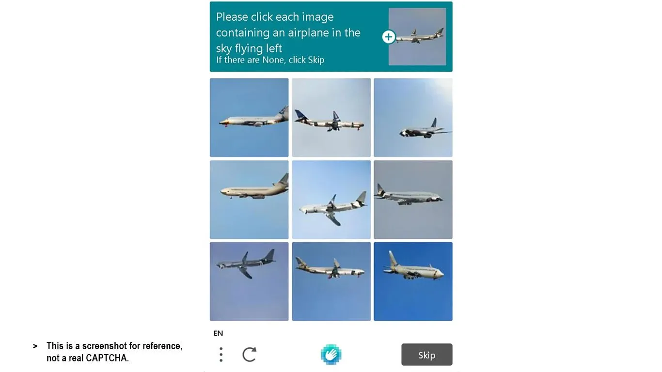 CAPTCHA máy bay được tạo bằng AI yêu cầu xác định hướng bay