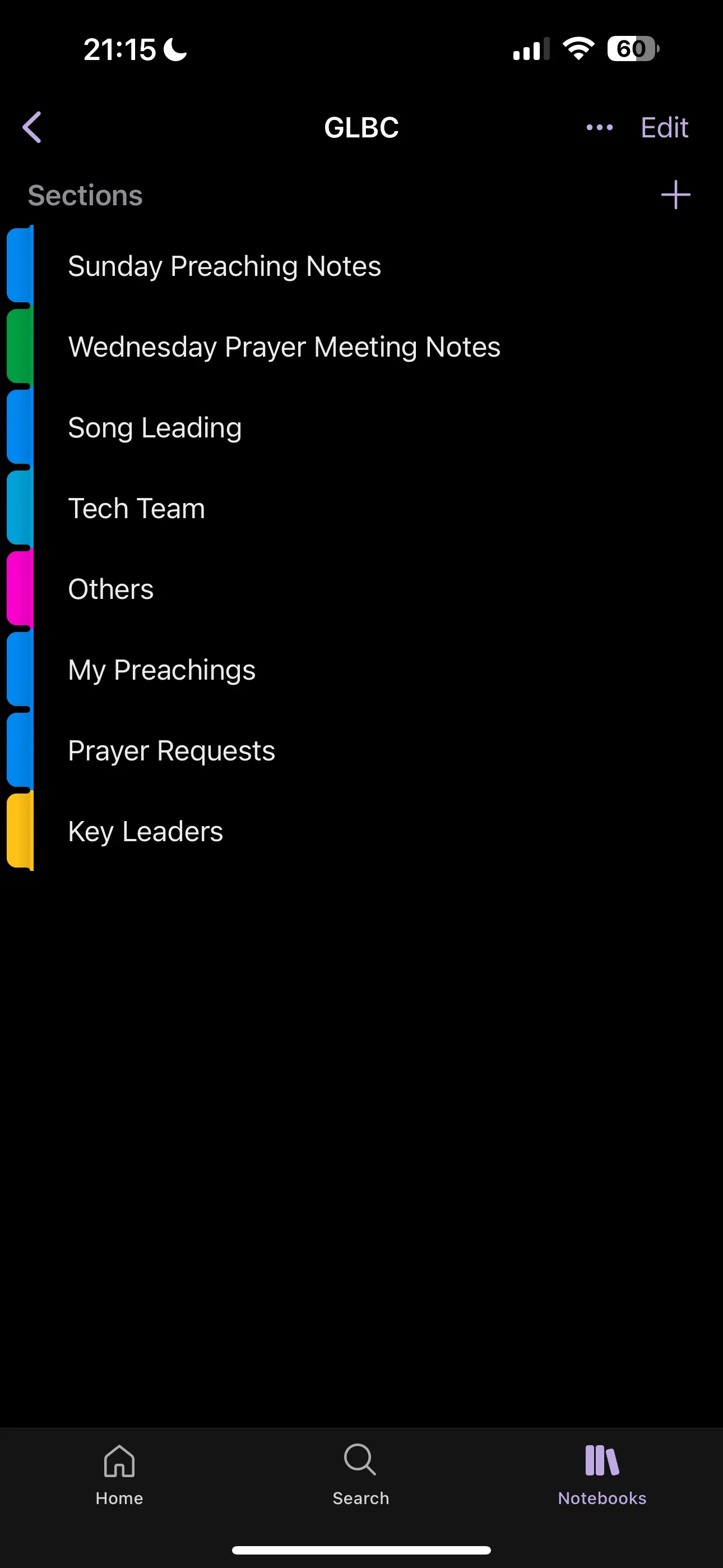 Cấu trúc các chương và phần trong một sổ ghi chú OneNote, minh họa khả năng tổ chức ghi chú chuyên nghiệp.