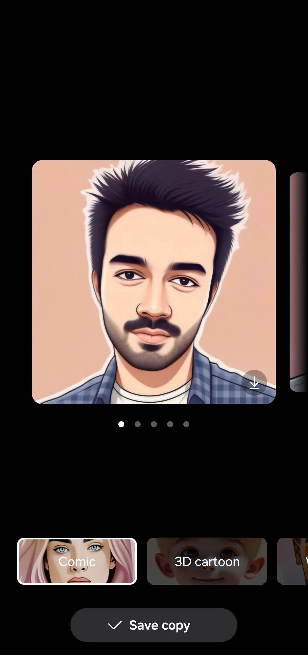Chân dung một người đàn ông được chuyển đổi sang phong cách truyện tranh bằng tính năng Portrait Studio AI trên Samsung Galaxy