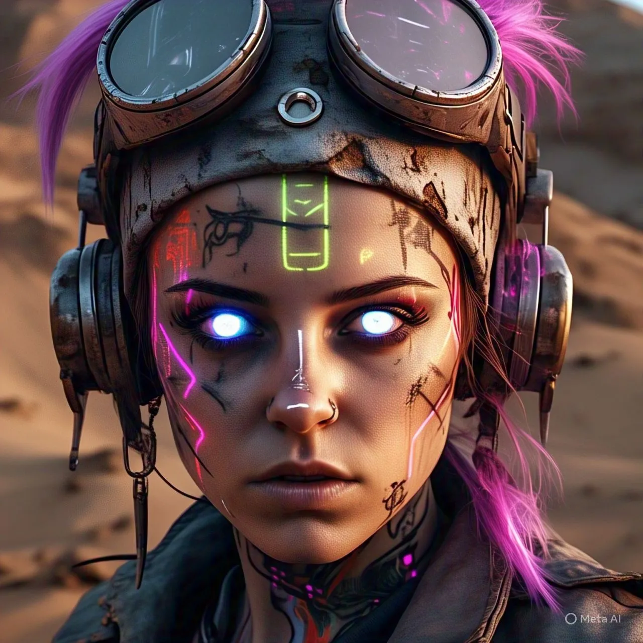 Chân dung một người phụ nữ cyberpunk trong sa mạc hoang tàn