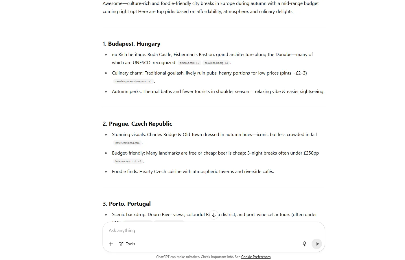 ChatGPT đề xuất các địa điểm du lịch lý tưởng