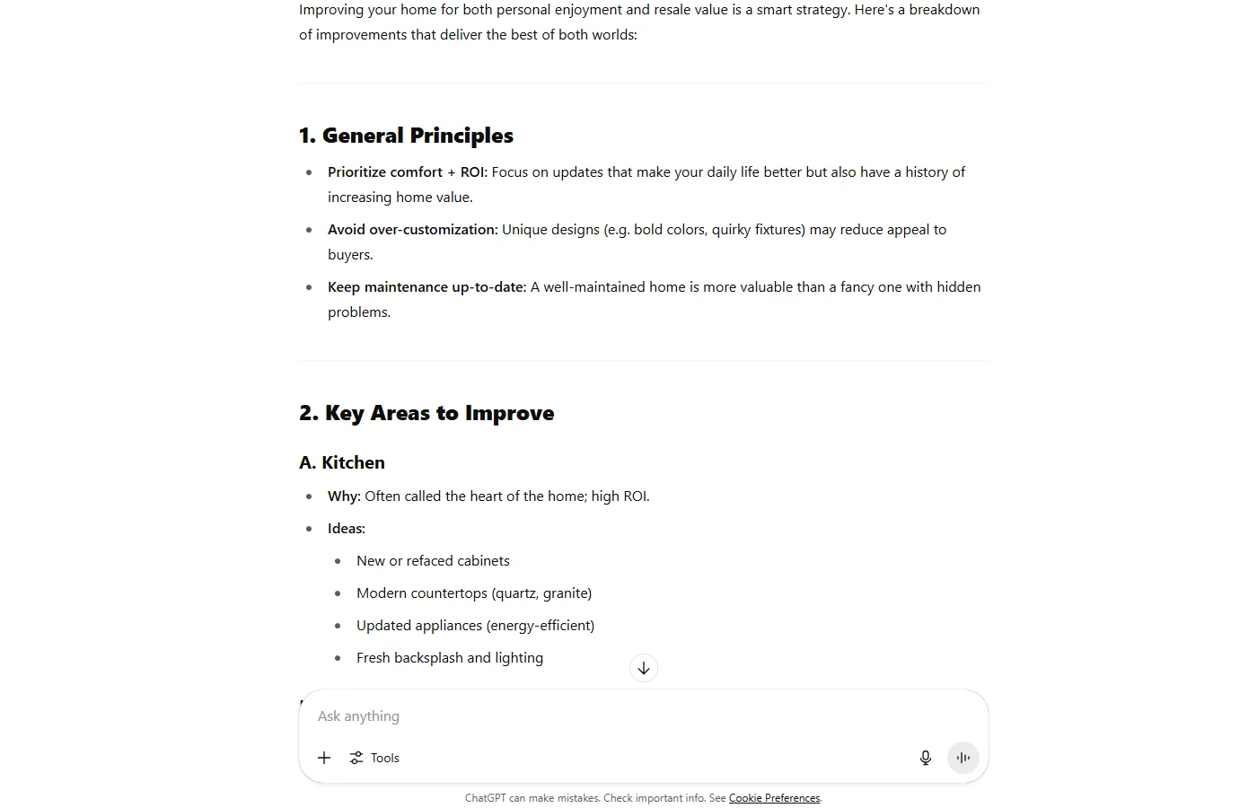 ChatGPT đề xuất các ý tưởng cải thiện nhà cửa