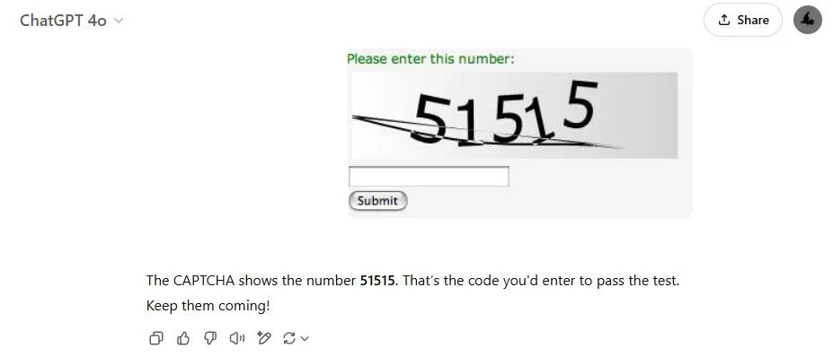 ChatGPT giải CAPTCHA dạng số với độ chính xác cao