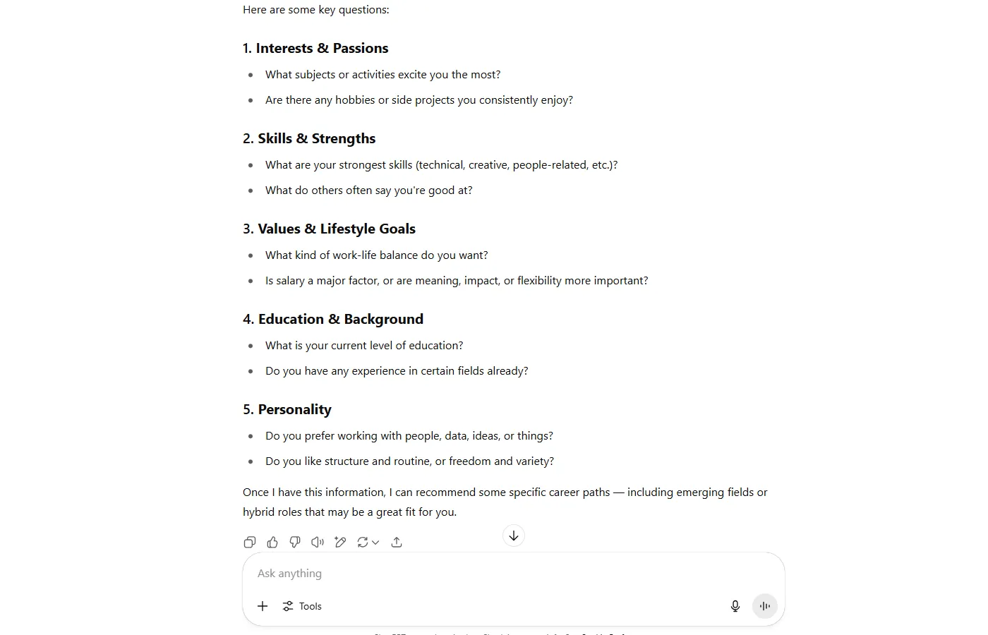 ChatGPT gợi ý các lựa chọn nghề nghiệp phù hợp