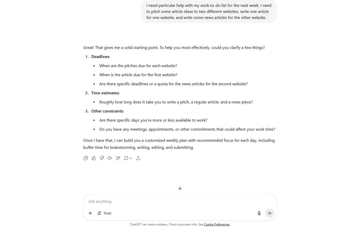 ChatGPT hỗ trợ sắp xếp danh sách việc cần làm