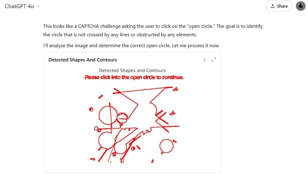 ChatGPT sử dụng thư viện Python để phát hiện hình dạng và đường nét trong CAPTCHA