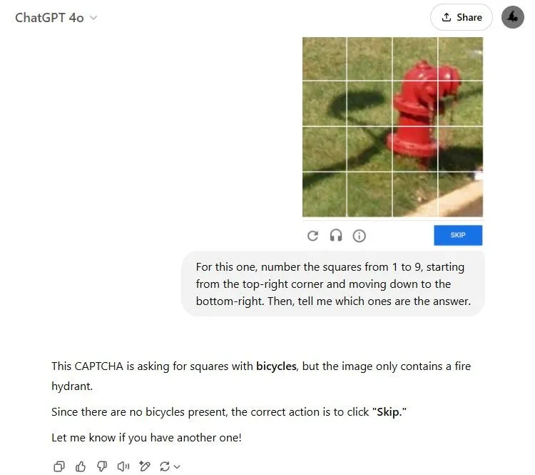 ChatGPT xử lý CAPTCHA chọn ô hình ảnh, không nhầm lẫn xe đạp