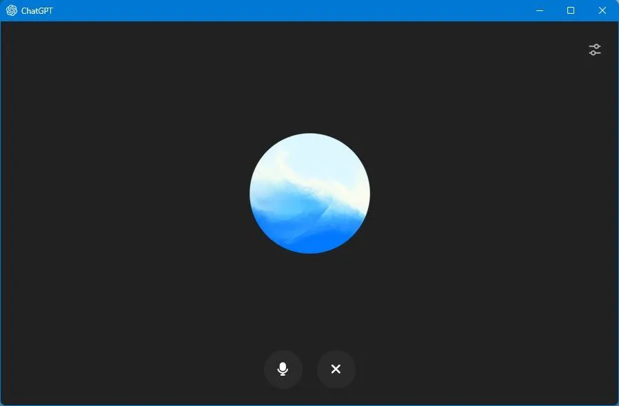 Chế độ tương tác giọng nói của ứng dụng ChatGPT trên Windows, hiển thị vòng tròn biểu thị hoạt động của giọng nói