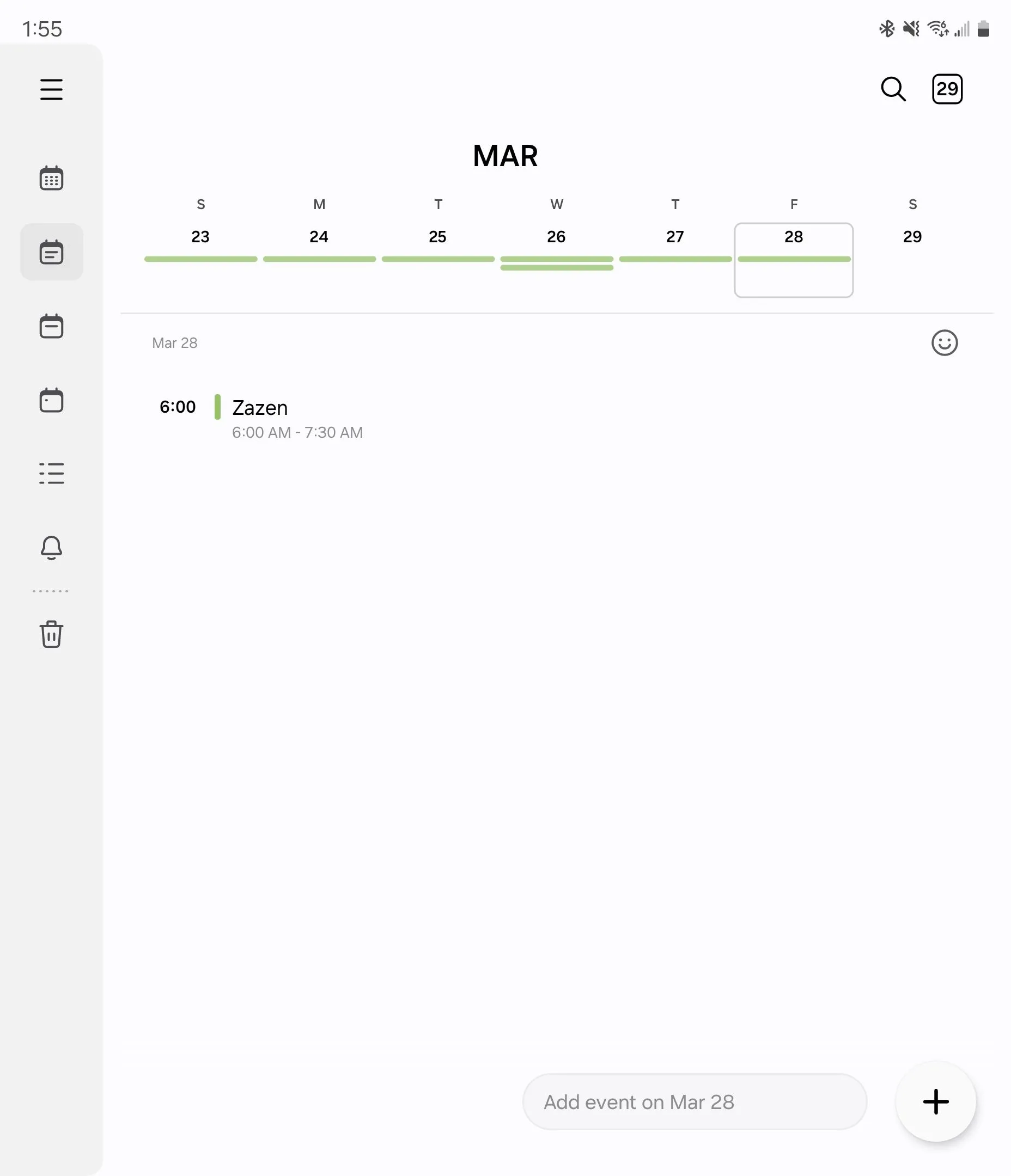Chế độ xem ngày chi tiết của Samsung Calendar trên điện thoại gập Galaxy Z Fold 6
