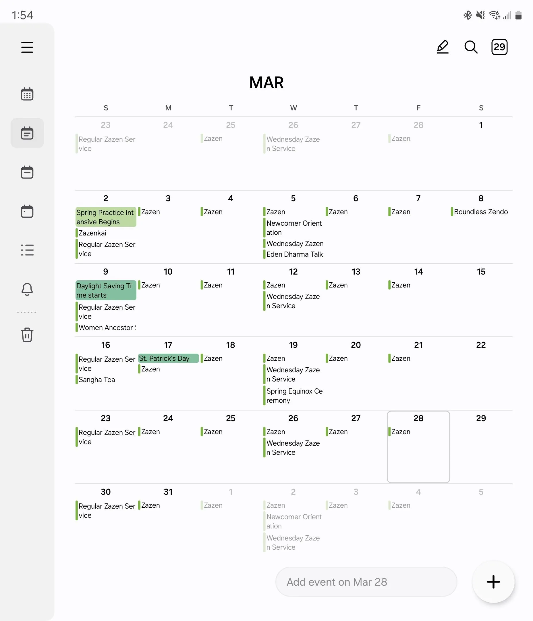 Chế độ xem tháng của Samsung Calendar trên Galaxy Z Fold 6