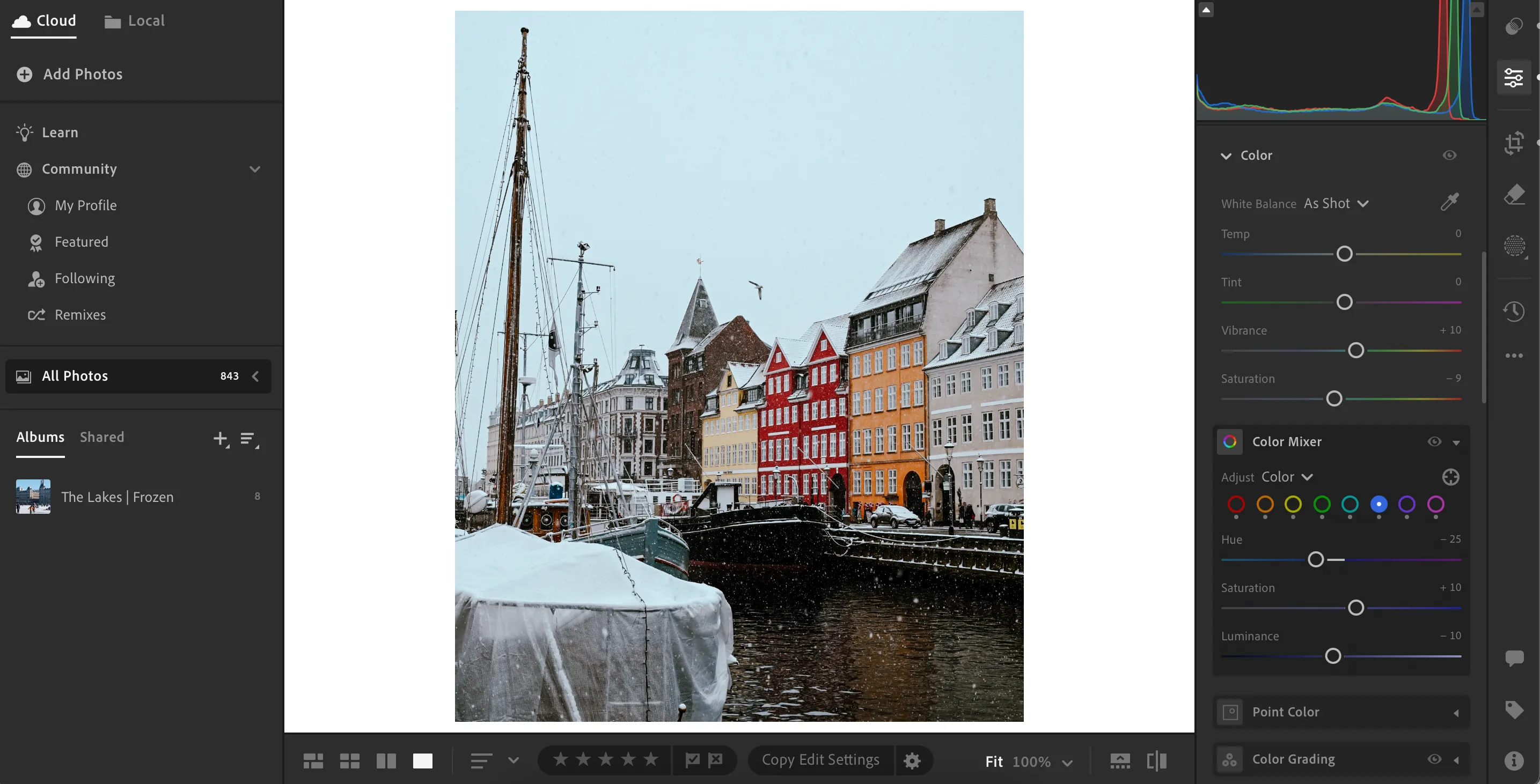 Chỉnh sửa ảnh định dạng JPEG trong giao diện Adobe Lightroom