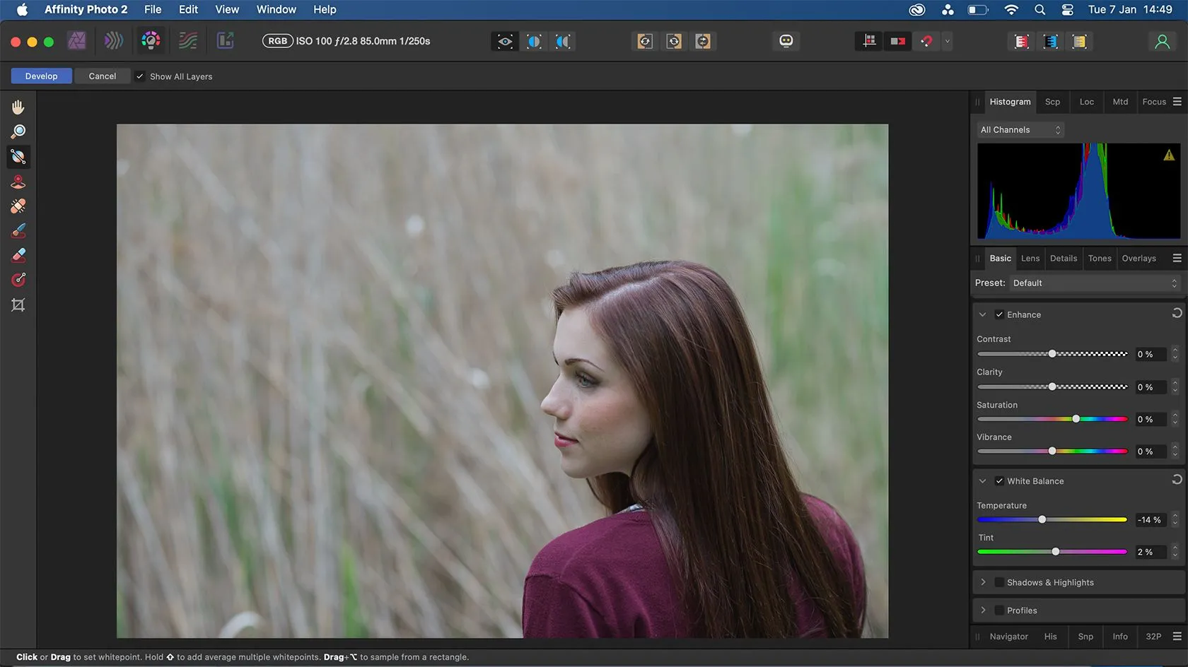 Chỉnh sửa ảnh RAW trong Affinity Photo qua Develop Persona