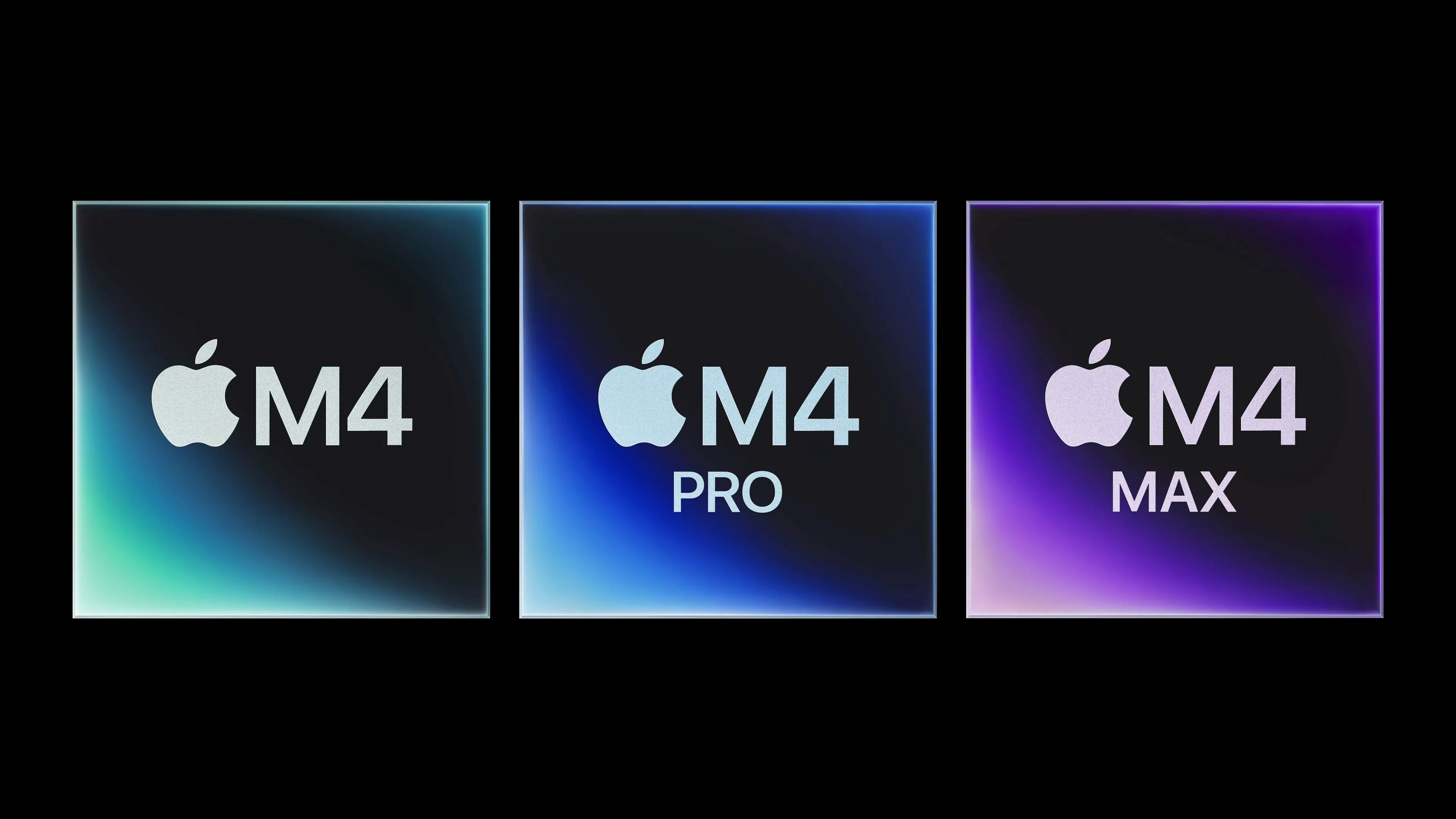 Chip Apple M4, M4 Pro và M4 Max cạnh nhau, biểu tượng cho sức mạnh tích hợp của MacBook