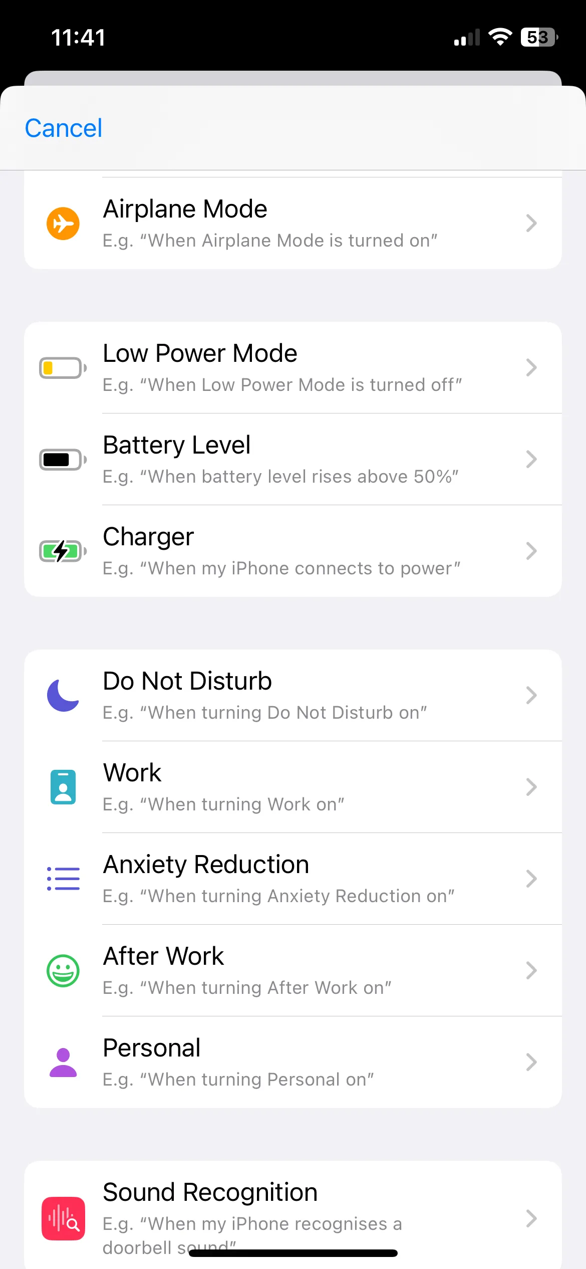 Chọn bộ kích hoạt tự động hóa trong ứng dụng Phím tắt trên iPhone