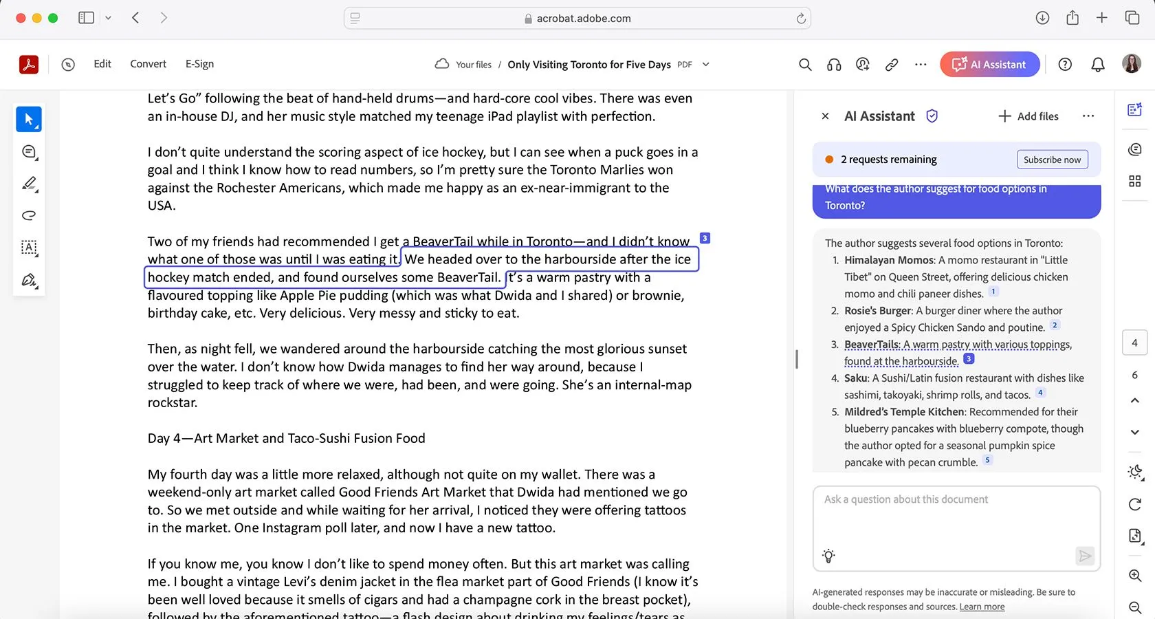 Chức năng trích dẫn nguồn rõ ràng của Adobe Acrobat AI Assistant, giúp người dùng kiểm chứng thông tin.