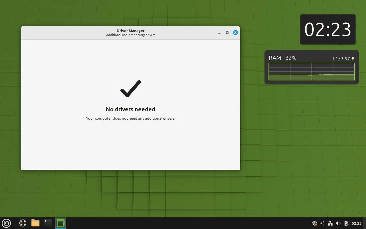 Công cụ Driver Manager trên Linux Mint giúp tự động tìm và cài đặt driver phần cứng