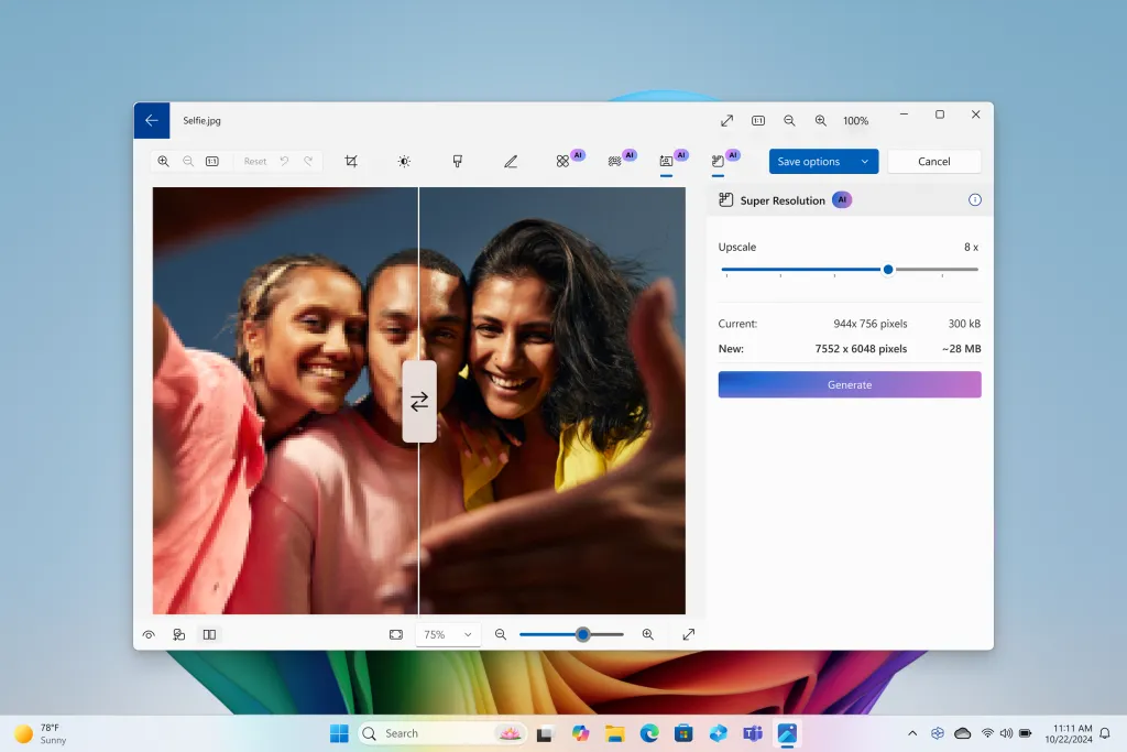 Công cụ Super Resolution nâng cao chất lượng ảnh chân dung trong ứng dụng Microsoft Photos