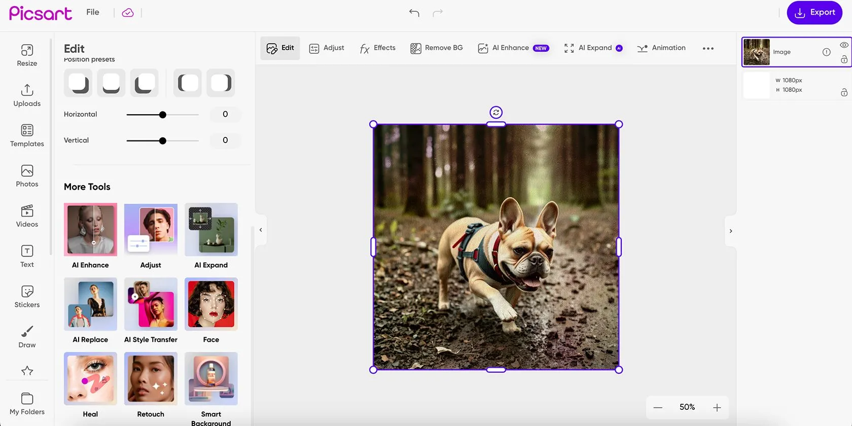 Công cụ tạo ảnh AI của Picsart, minh họa tính năng chỉnh sửa thông minh