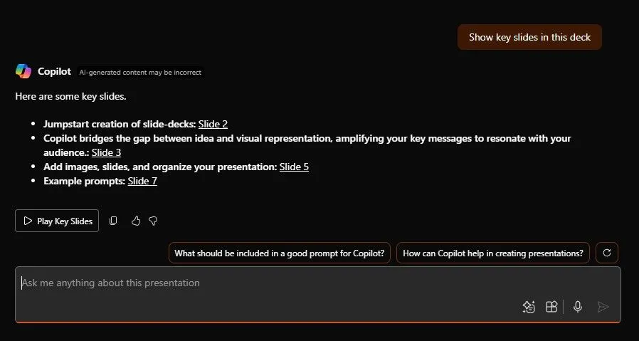 Copilot giúp phân tích dữ liệu và trích xuất thông tin chuyên sâu từ các slide PowerPoint