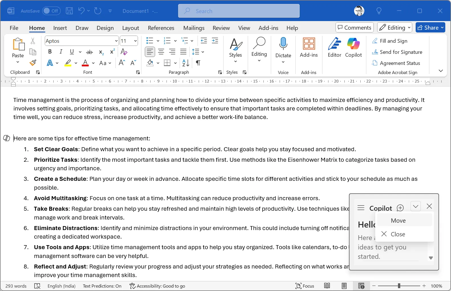 Cửa sổ Copilot bật ra trong Microsoft Word