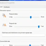 Cửa sổ Keyboard Properties hiển thị tùy chỉnh Repeat delay và Repeat rate
