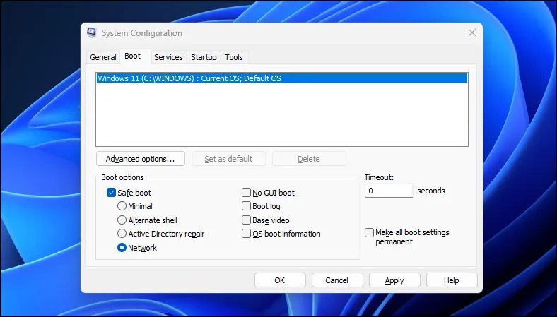 Cửa sổ tiện ích Cấu hình Hệ thống (System Configuration) trên Windows 11 giúp quản lý các dịch vụ khởi động và cấu hình hệ điều hành