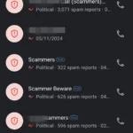 Danh sách cuộc gọi bị chặn bởi Truecaller, hiển thị các cuộc gọi spam tiềm năng