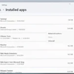Danh sách ứng dụng đã cài đặt trong Cài đặt Windows hiển thị tùy chọn gỡ cài đặt cho Ubuntu