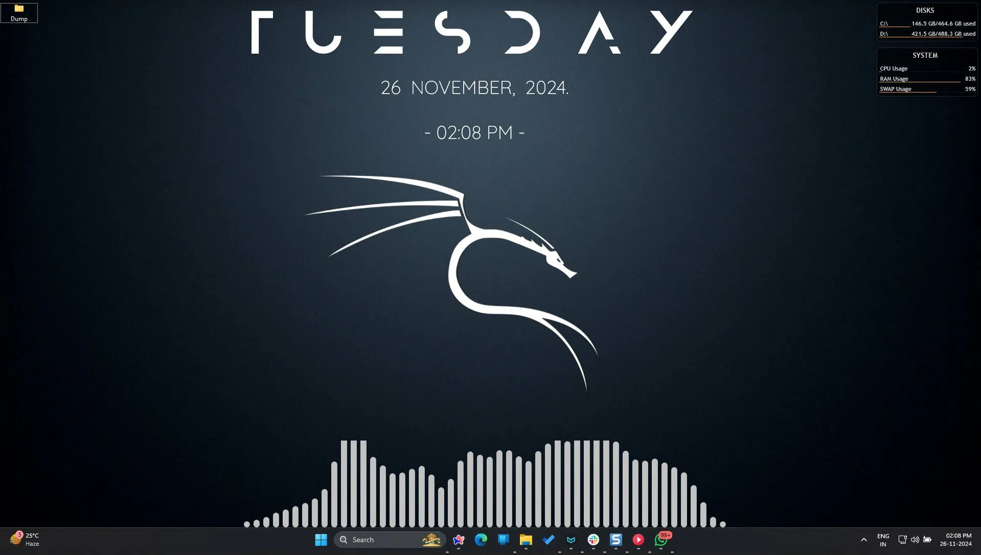 Desktop Windows 11 được tùy biến với các skin Rainmeter