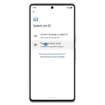 Điện thoại Android hiển thị ứng dụng Google Wallet với tùy chọn thêm ID và hộ chiếu kỹ thuật số