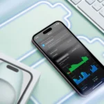 Điện thoại iPhone với biểu tượng pin và màn hình hiển thị mức sử dụng pin