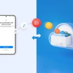 Điện thoại Samsung đang sao lưu dữ liệu lên đám mây tạm thời, thể hiện quá trình bảo vệ dữ liệu.