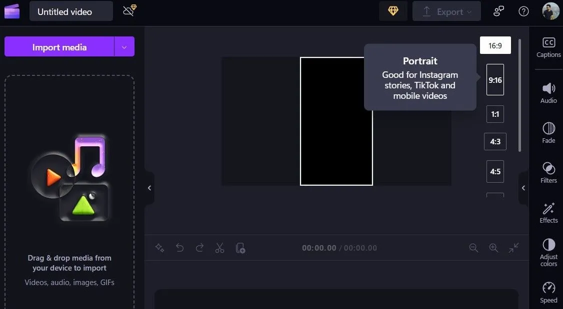 Điều chỉnh tỷ lệ khung hình video trong Microsoft Clipchamp