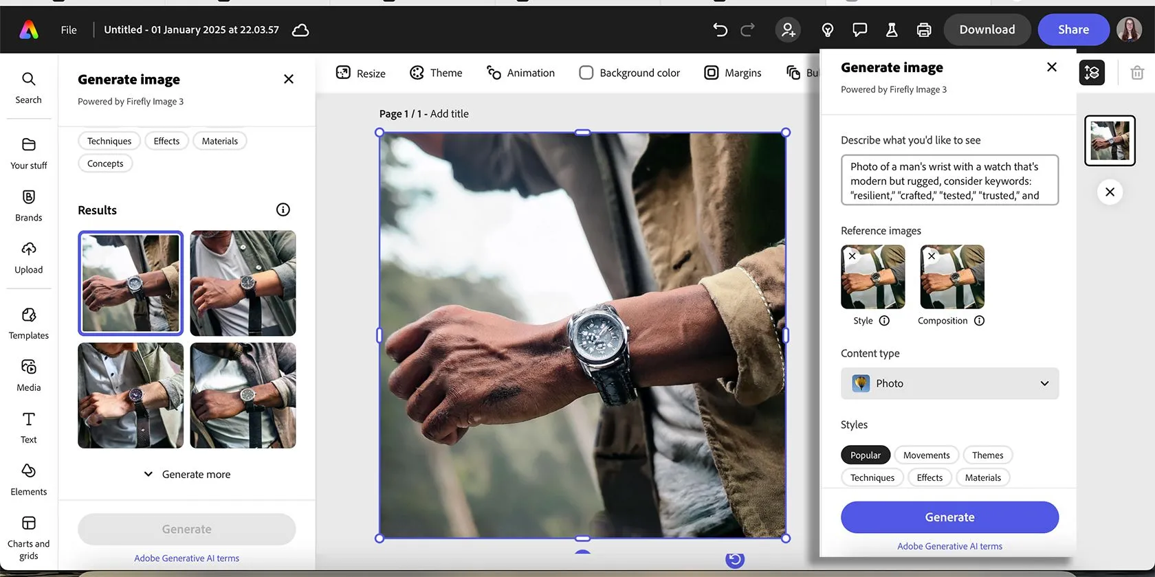 Đồng hồ và hình ảnh phong cách sống được tạo bởi Adobe Express AI Image Generator