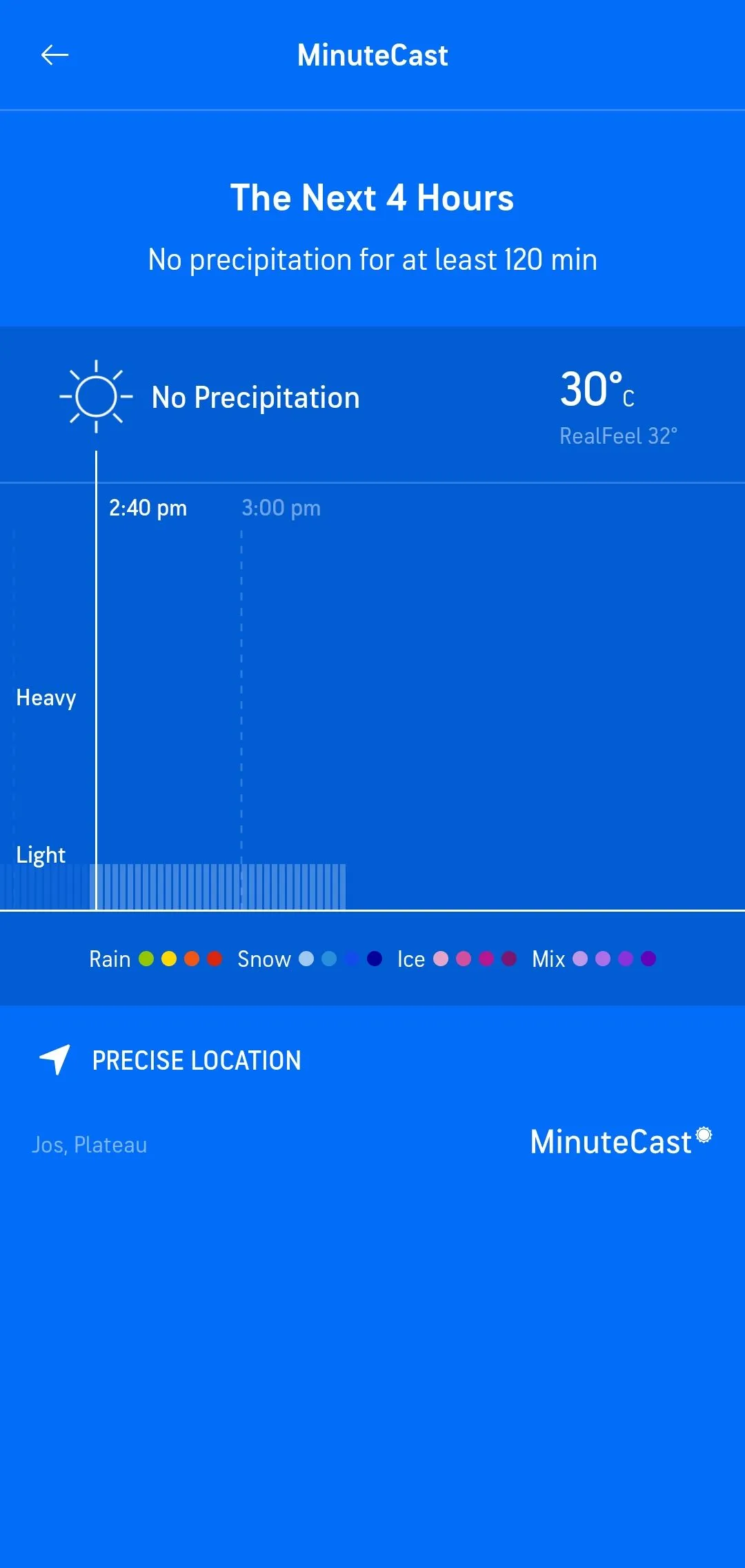 Dự báo MinuteCast của AccuWeather cho thấy không có mưa trong 120 phút tới