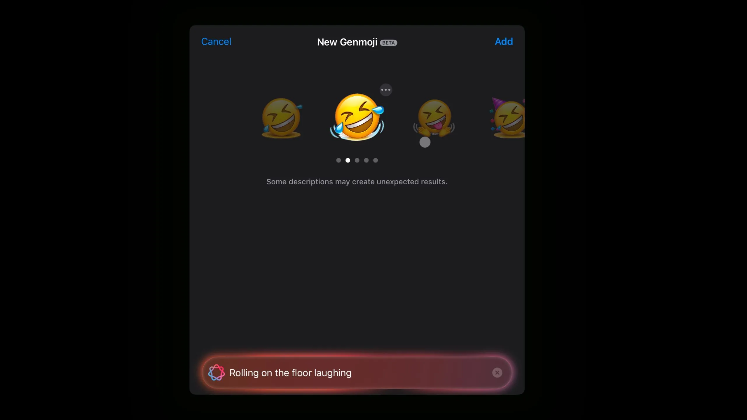 Emoji mặt cười lăn lộn sàn nhà trông giống phong cách Android được Genmoji tạo ra