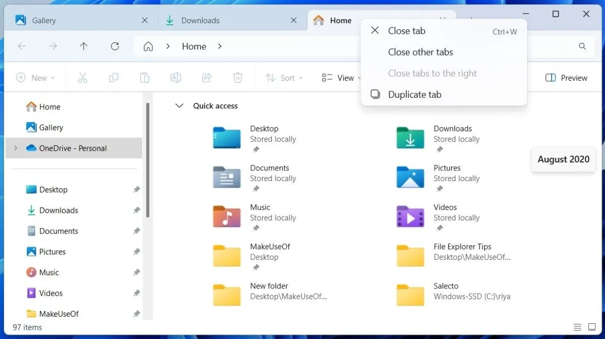 File Explorer trên Windows 11 hiển thị nhiều tab
