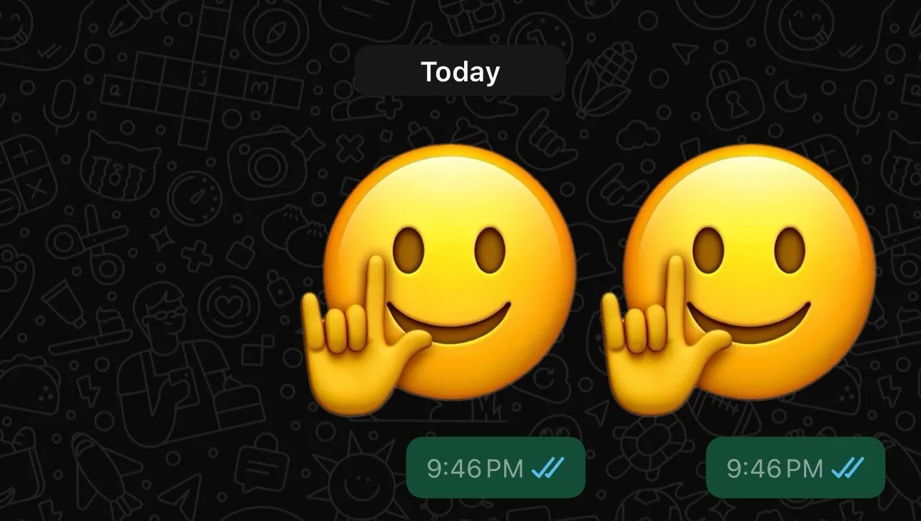 Genmoji được gửi dưới dạng sticker trong WhatsApp, cho thấy hạn chế tương thích với ứng dụng bên thứ ba