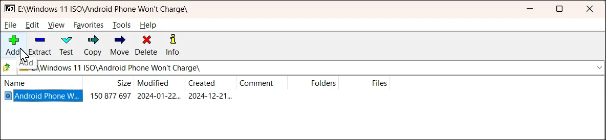 Giao diện 7-Zip hiển thị hộp thoại Add to archive với các tùy chọn nén và chia file