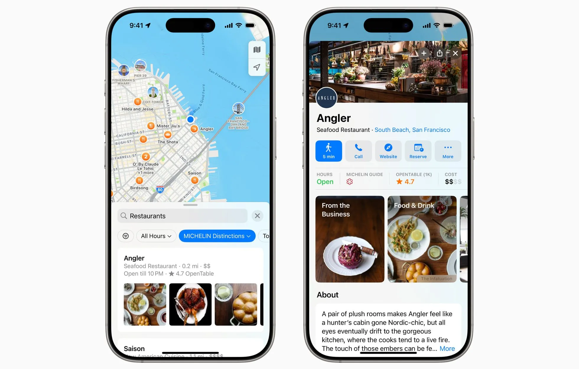Giao diện Apple Maps hiển thị danh sách nhà hàng được xếp hạng bởi Michelin Guide