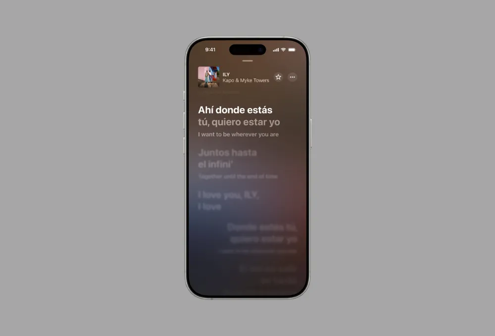 Giao diện Apple Music hiển thị lời bài hát với bản dịch song ngữ trực tiếp