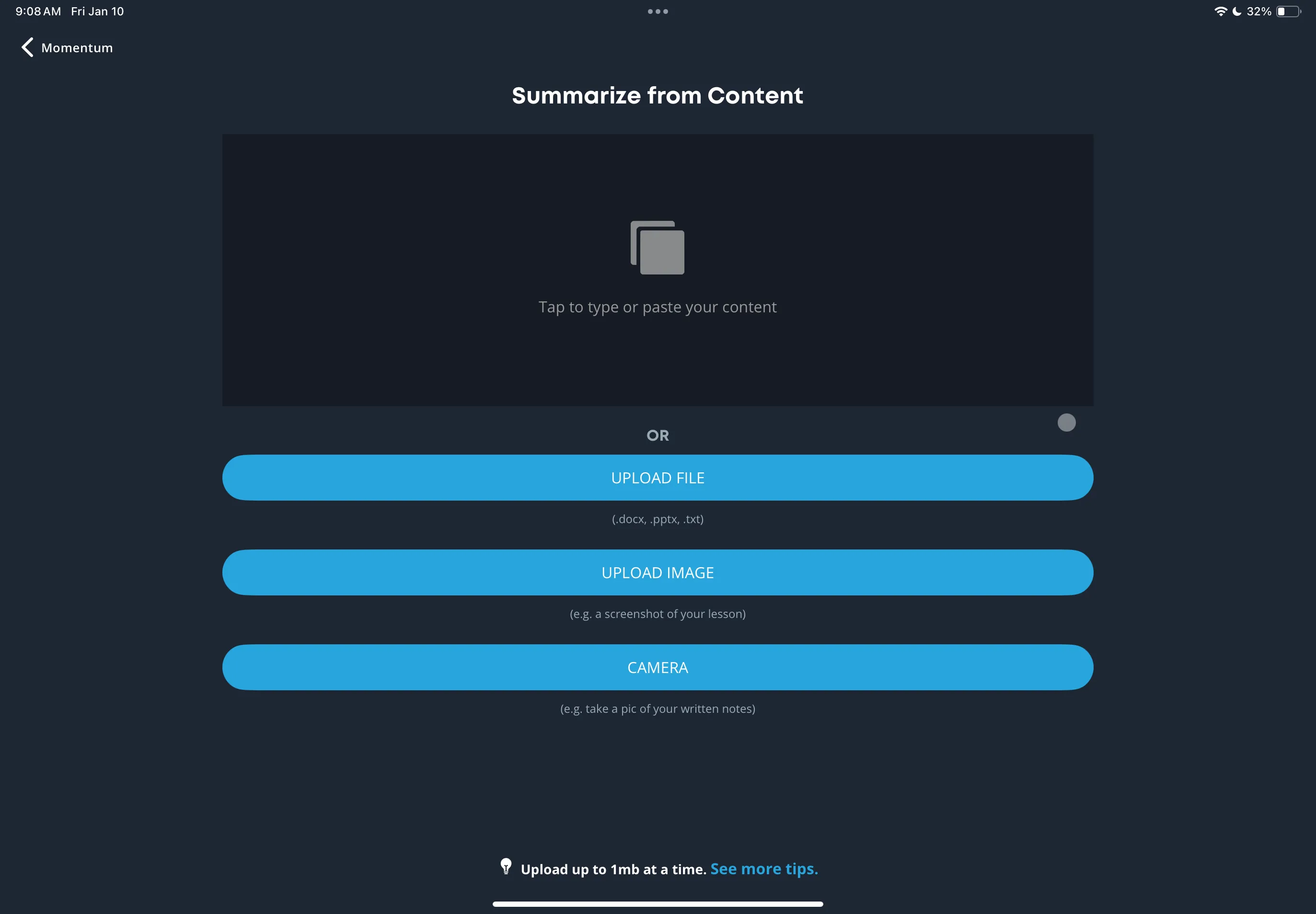 Giao diện Brainscape với tùy chọn &quot;Summarize From Content&quot; giúp tạo flashcard từ tài liệu học tập