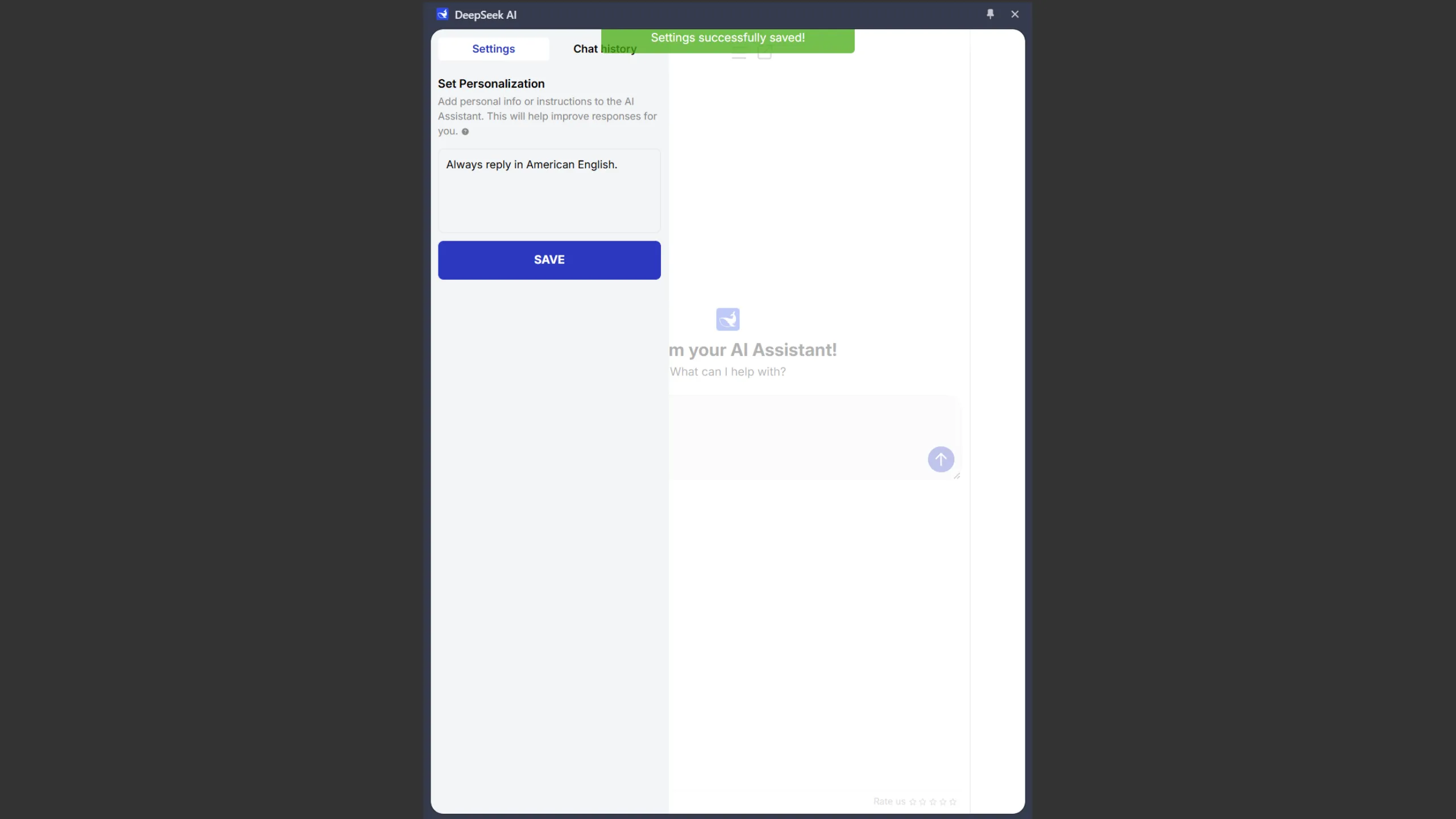 Giao diện cài đặt cá nhân hóa của tiện ích DeepSeek AI trên Chrome