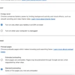 Giao diện cài đặt chế độ tiết kiệm năng lượng trong Google Chrome