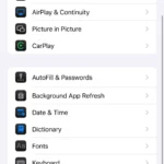 Giao diện Cài đặt chung trên iPhone, hiển thị tùy chọn "Từ điển" để thêm ngôn ngữ tra cứu.
