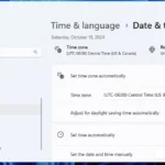 Giao diện cài đặt Ngày & Giờ trong ứng dụng Settings của Windows 11 với tùy chọn tự động điều chỉnh giờ mùa hè.